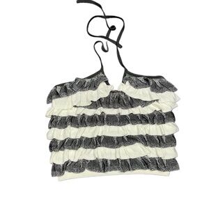 Anthropologie Maeve Halter Ruffle Layered Tank Top - Black & White